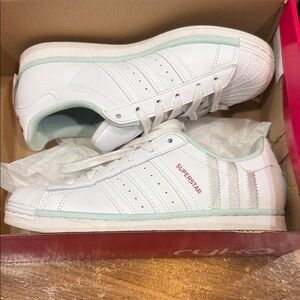 Adidas White Superstar Sneakers with Red Accents